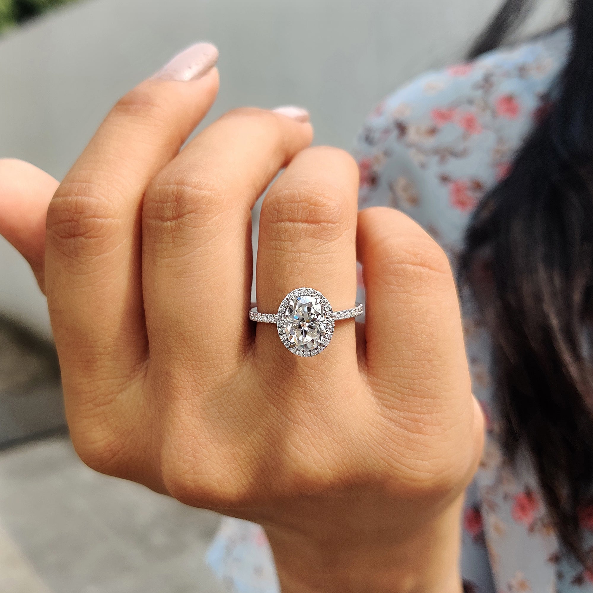 Oval Hidden Halo Engagement Ring – Pave Setting