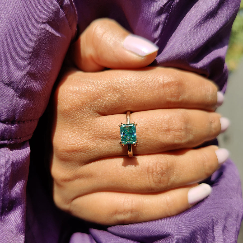 Radiant Cut Moissanite Engagement Ring Solitaire Style