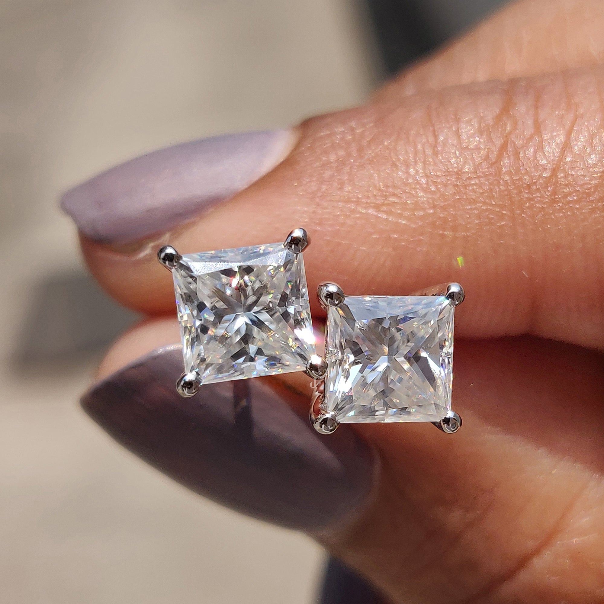 Princess Cut Moissanite Earrings In Stud Style