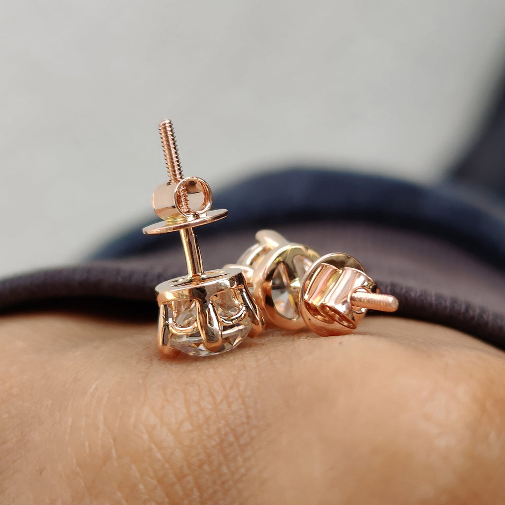 Round Old European Cut Stud Earrings In Screw Back