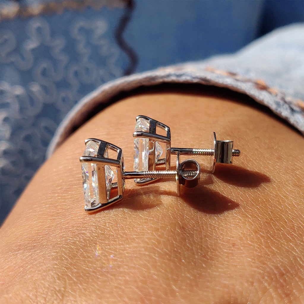 Radiant Cut Moissanite Earrings with Stud Design