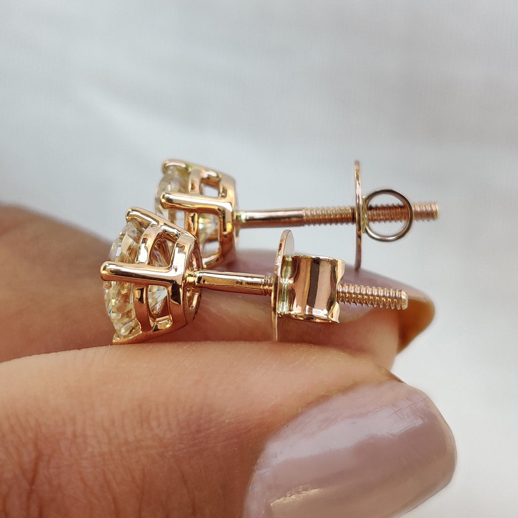 Round Cut Earrings In Screw Back Style