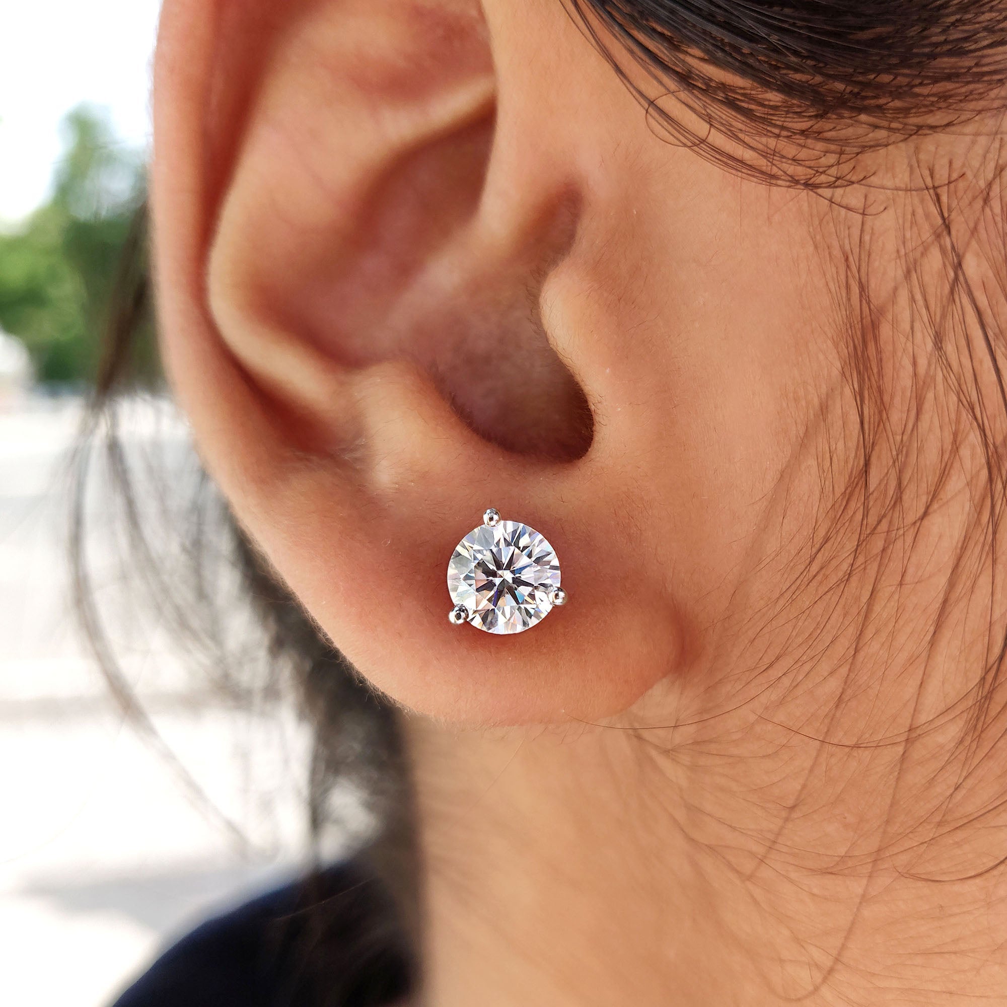 Round Cut Moissanite Earrings In Stud Style
