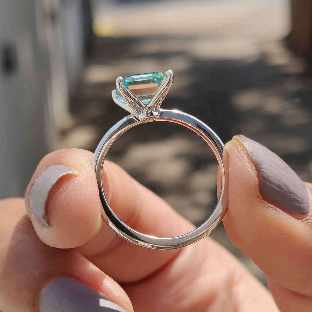 Cyan Blue Asscher Cut Solitaire Ring