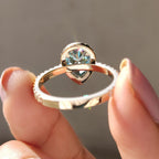 Cyan Blue Pear Cut Engagement Ring In Halo Style
