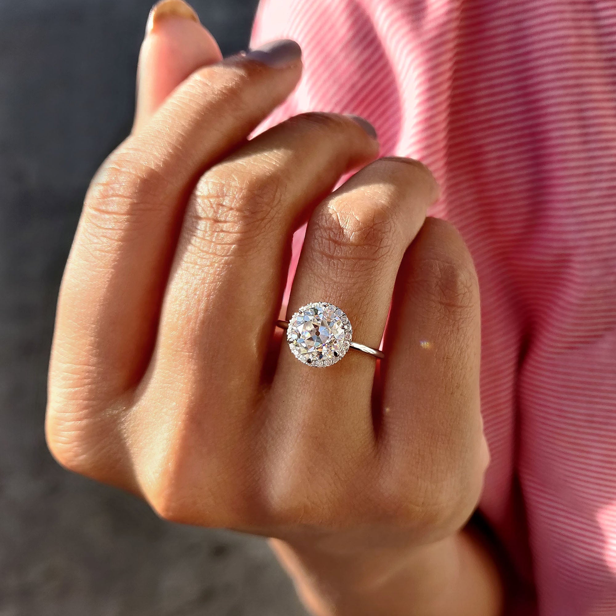 Halo Engagement Ring In Old European Cut
