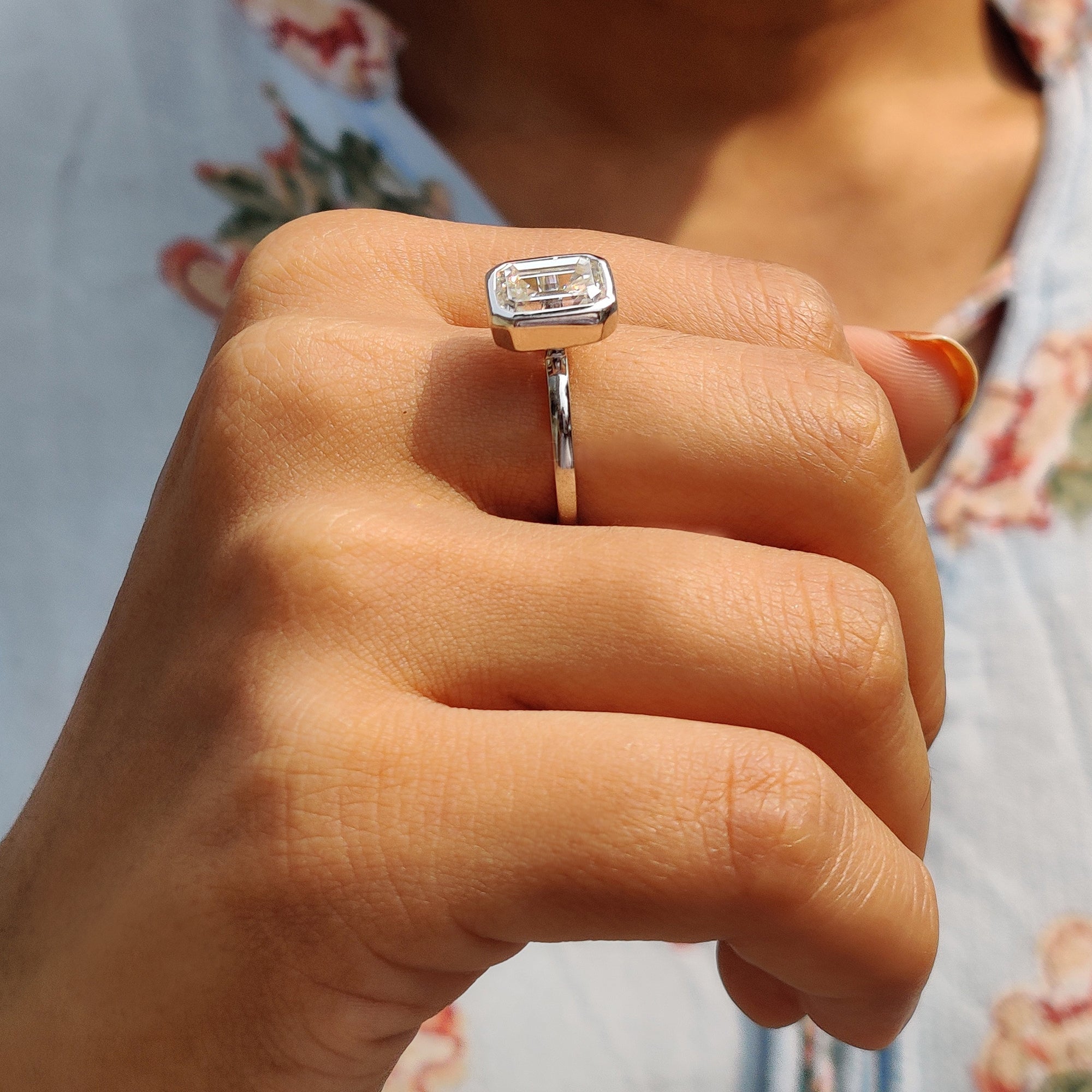 Emerald Cut Bezel Ring in Classic Solitaire Setting