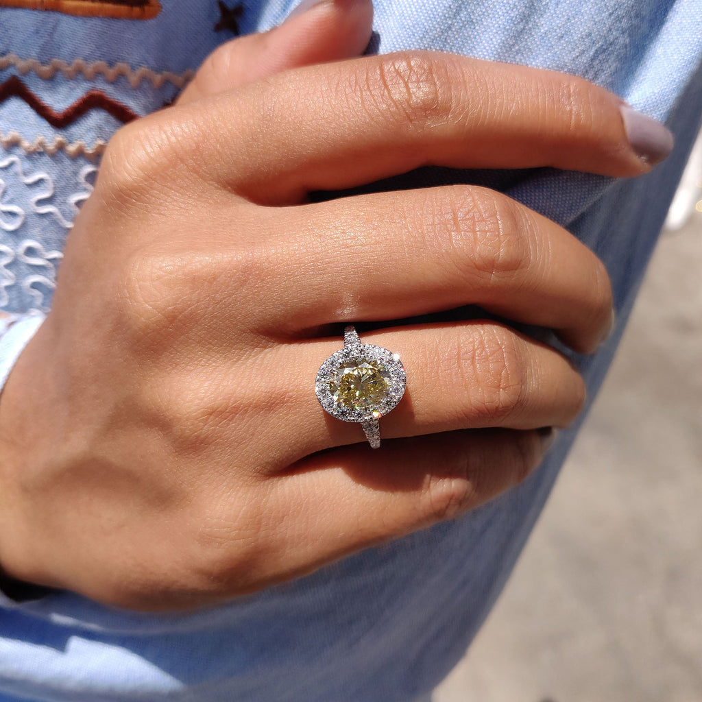 Light Yellow Oval Halo Engagement Ring