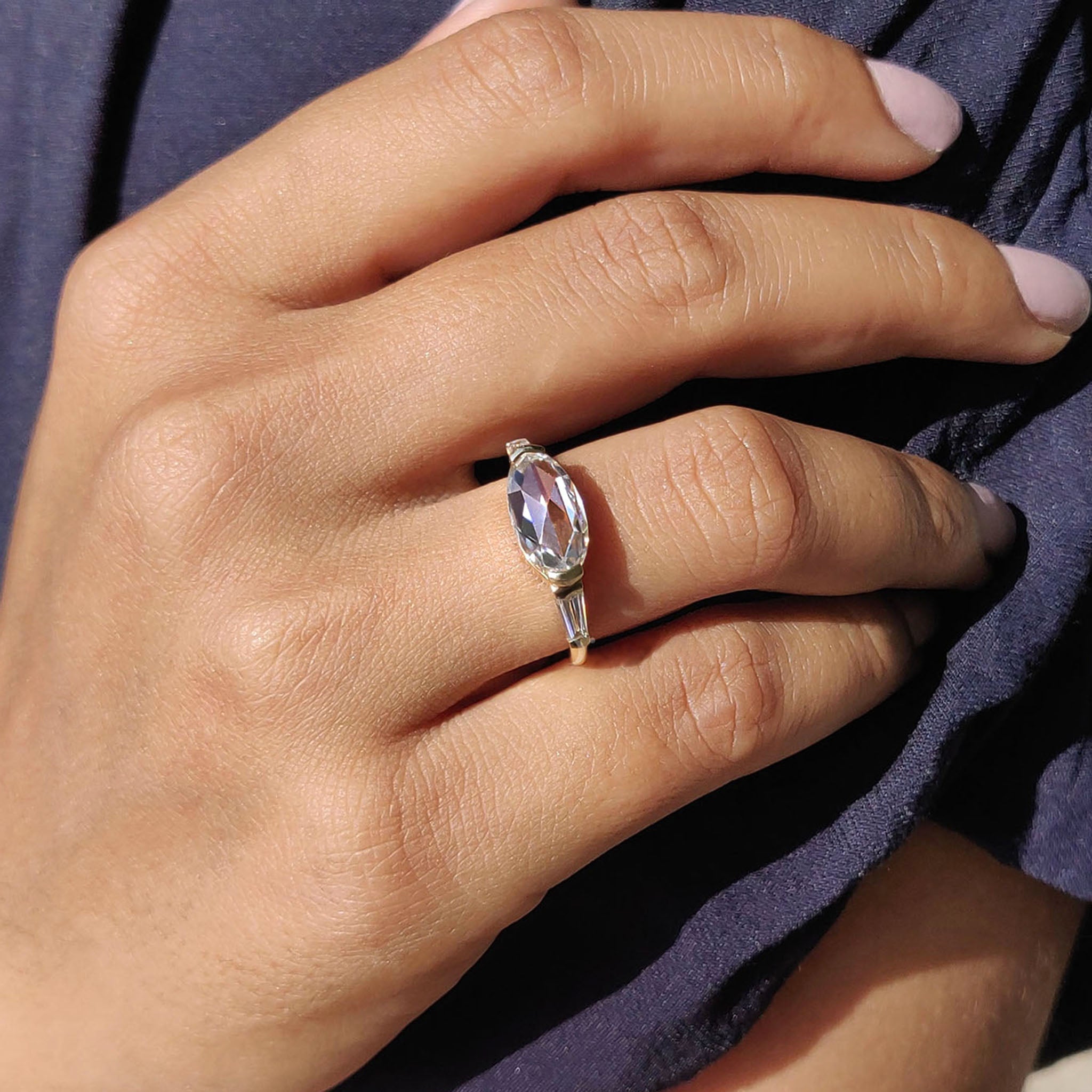 Oval Rose Cut Three Stone Engagement Ring Secondary image