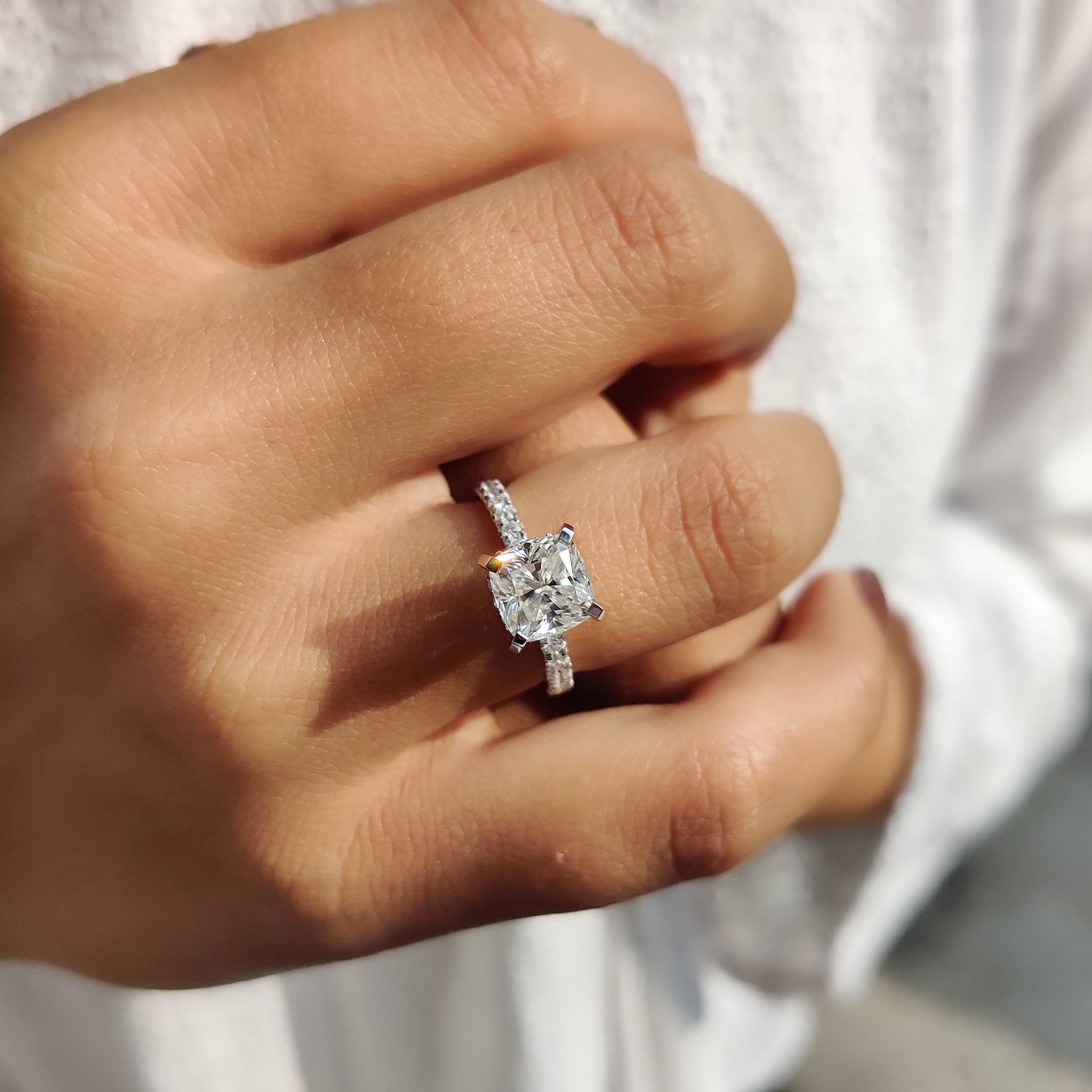 Cushion Cut Hidden Halo Engagement Ring