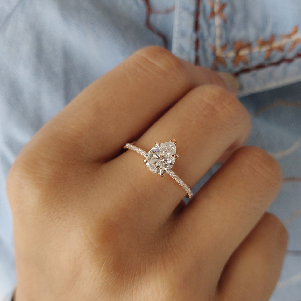 Pear Shaped Engagement Ring With Pave Setting
