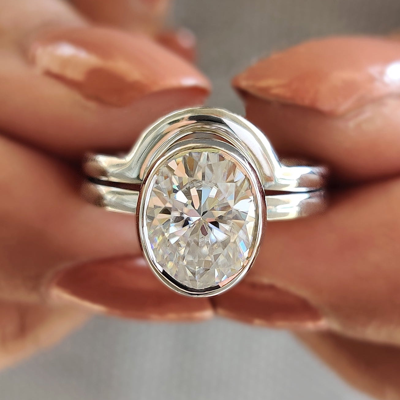 Solitaire Oval Engagement Ring With Wedding Band