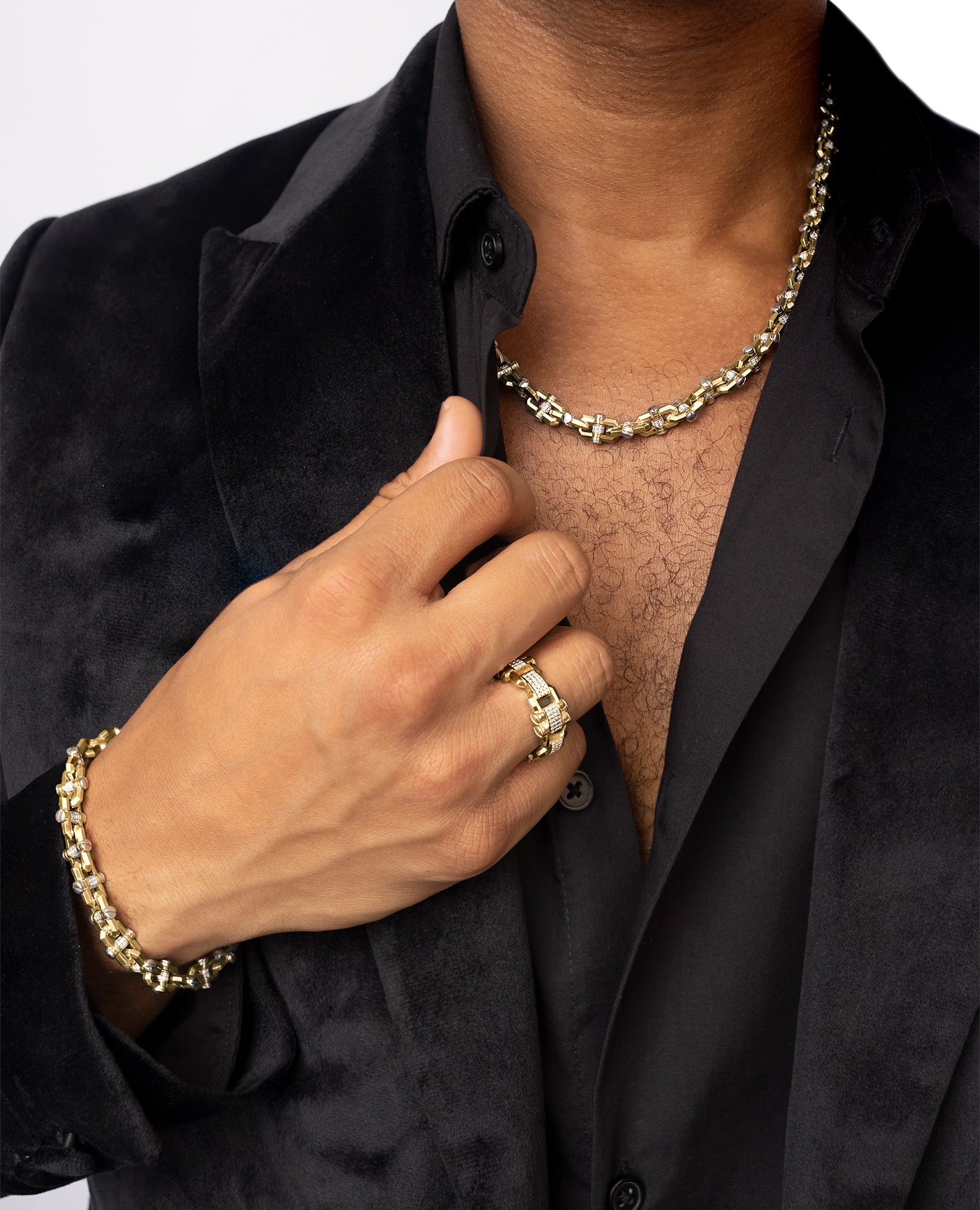 MOSS Two-Tone Gold Link Bracelet with Diamonds - 9mm