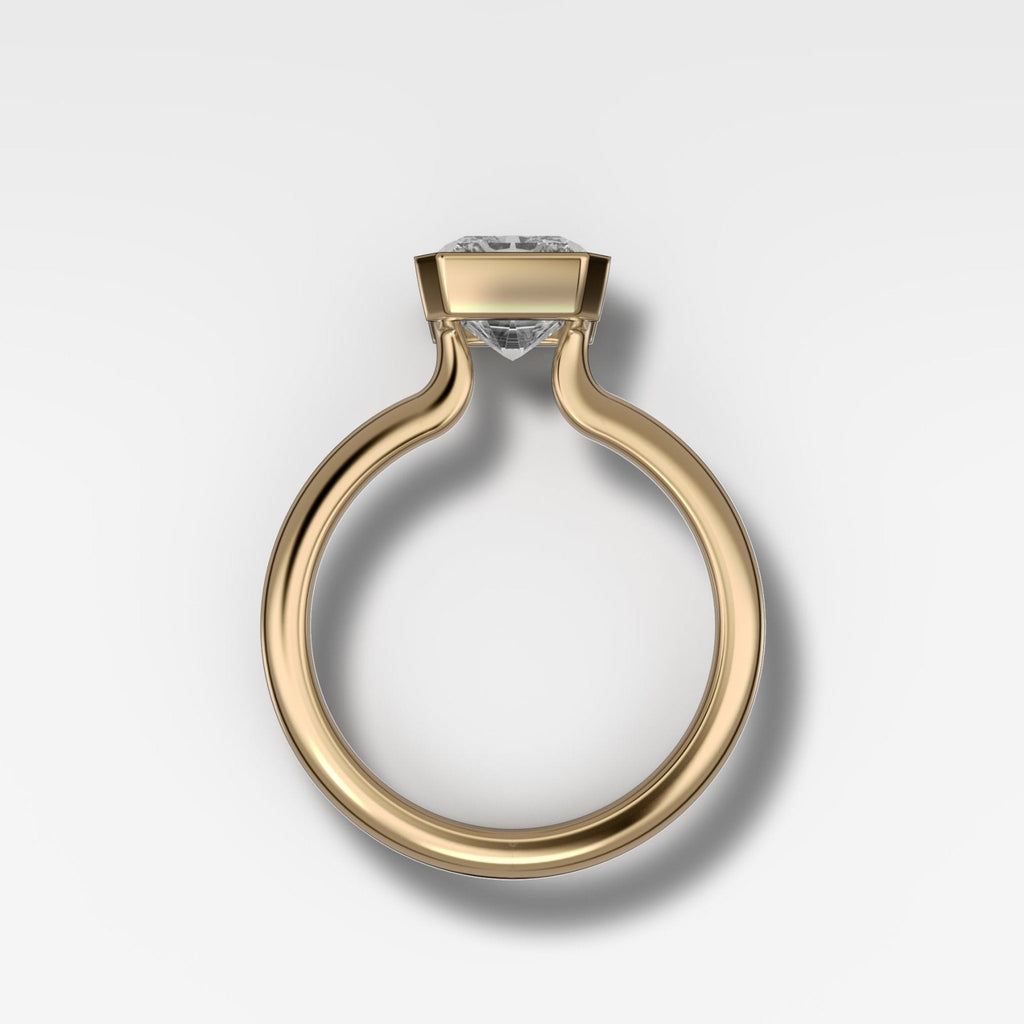 North South Half Bezel Solitaire Engagement Ring with 3.09ct Lab Grown Elongated Radiant Cut Diamond