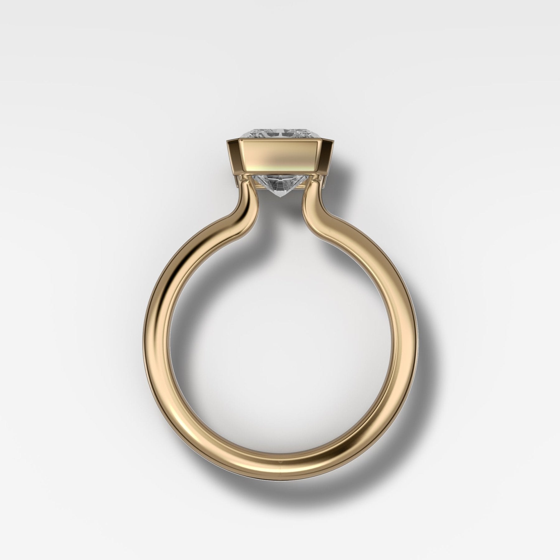 North South Half Bezel Solitaire Engagement Ring with 3.09ct Lab Grown Elongated Radiant Cut Diamond