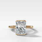 North South Half Bezel Solitaire Engagement Ring with 3.09ct Lab Grown Elongated Radiant Cut Diamond