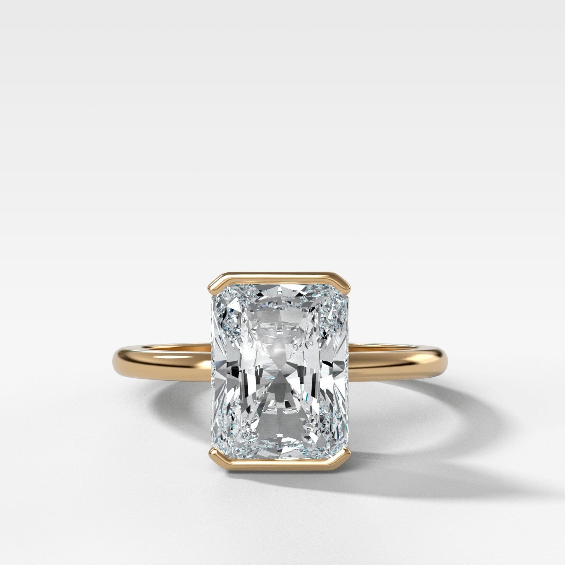 North South Half Bezel Solitaire Engagement Ring with 3.09ct Lab Grown Elongated Radiant Cut Diamond