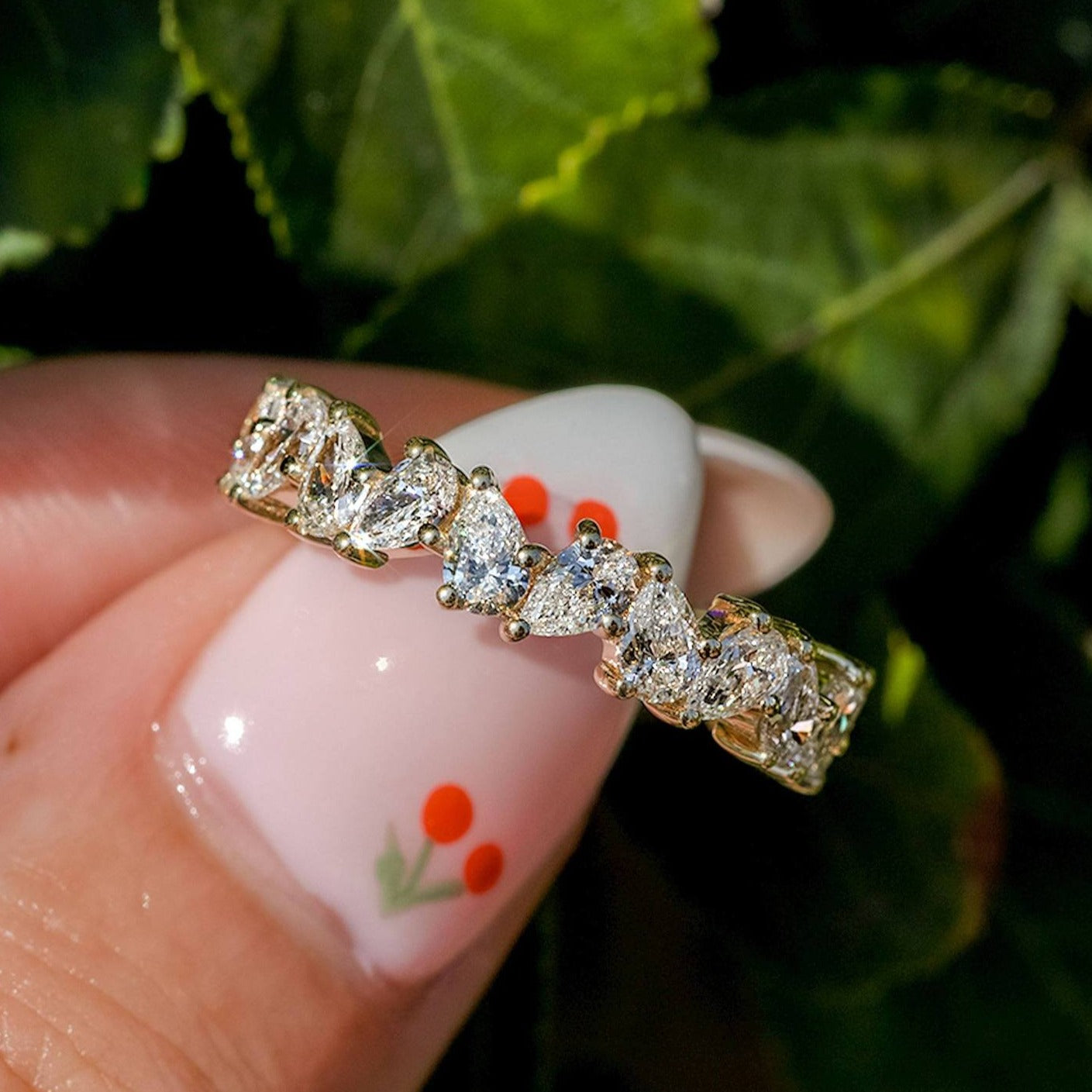 1.50 TCW Pear Cut Moissanite Full Eternity Wedding Band