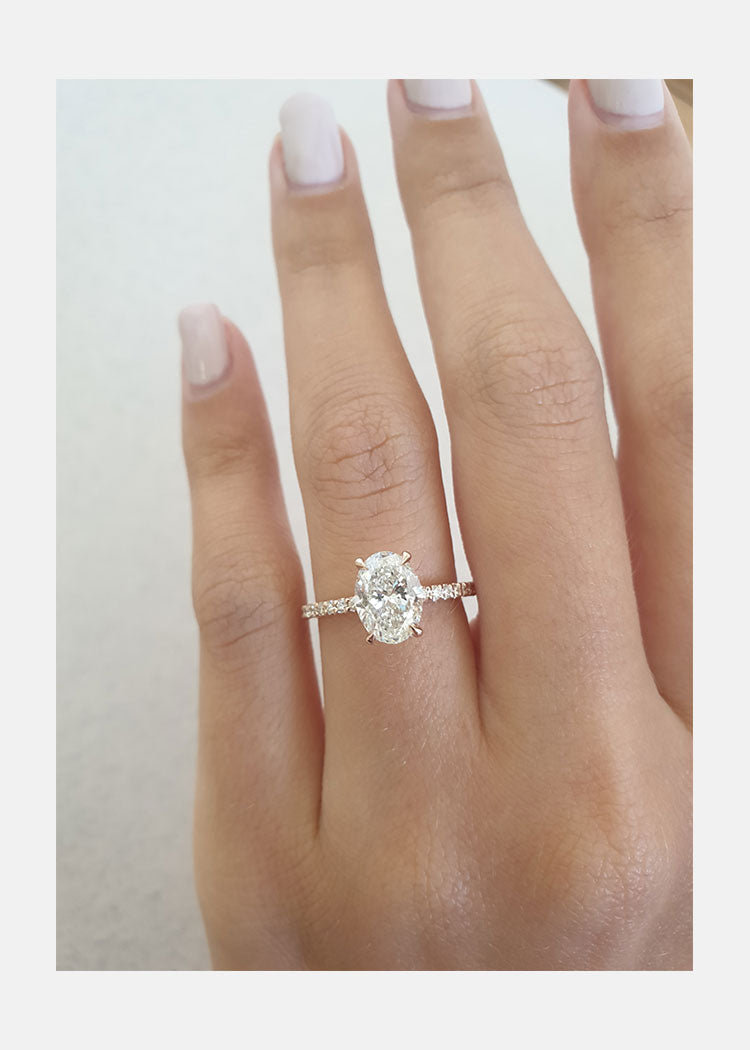 1.50 CT Oval cut  pave Setting Moissanite Engagement Ring