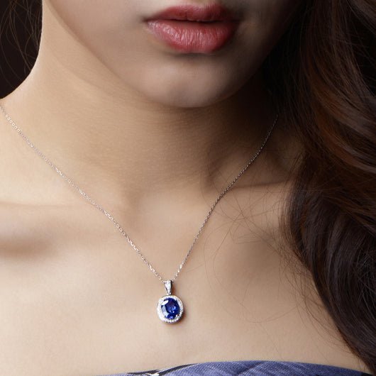 Oval Blue Tanzanite Diamond Pendant white gold necklace