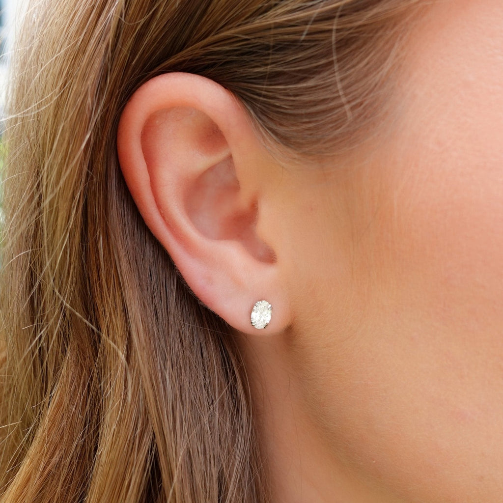 Oval Cut Double Point Prong Diamond Studs