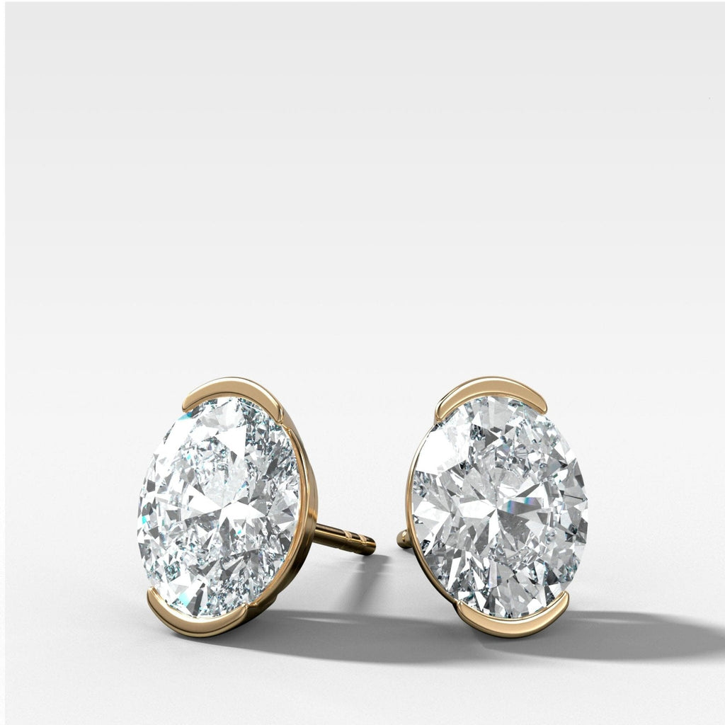 Oval Cut Half Bezel Diamond Studs
