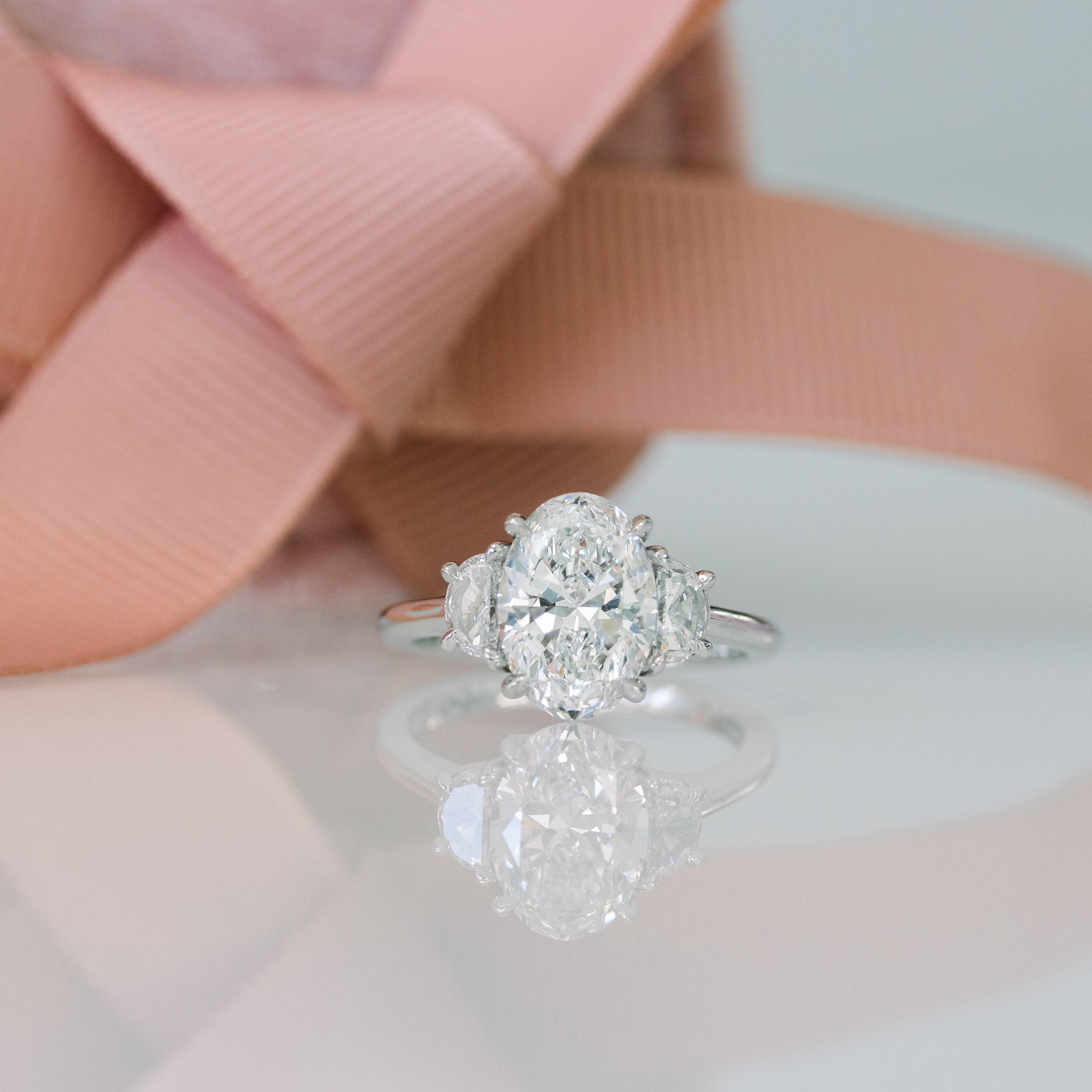 2.25 CT Oval Cut Moissanite Three Stones Engagement Ring