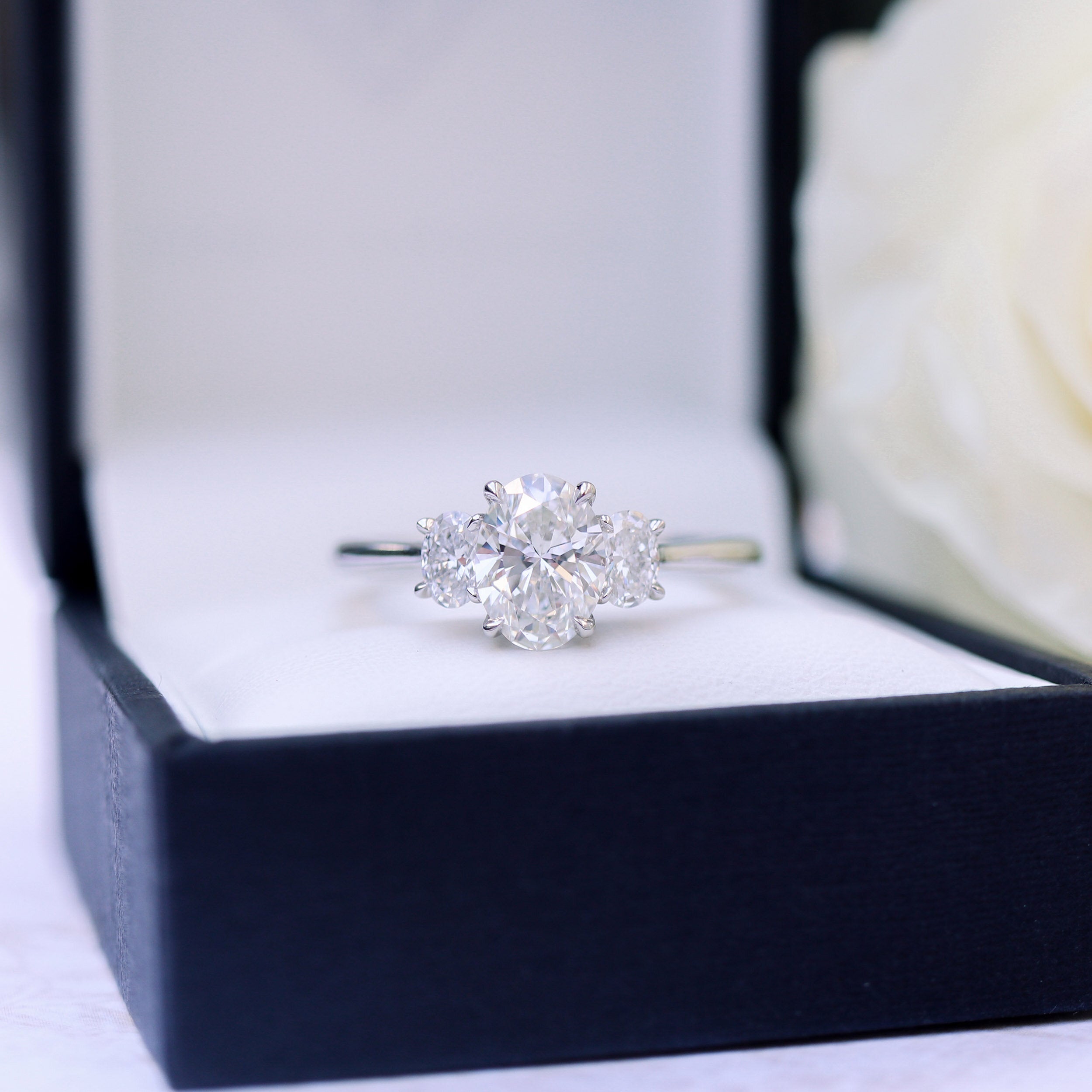 1.50 CT Oval Cut Moissanite Three Stones Engagement Ring