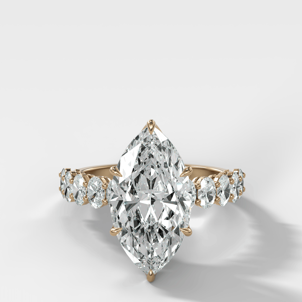Oval Shared Prong Engagement Ring with Marquise Cut Diamond