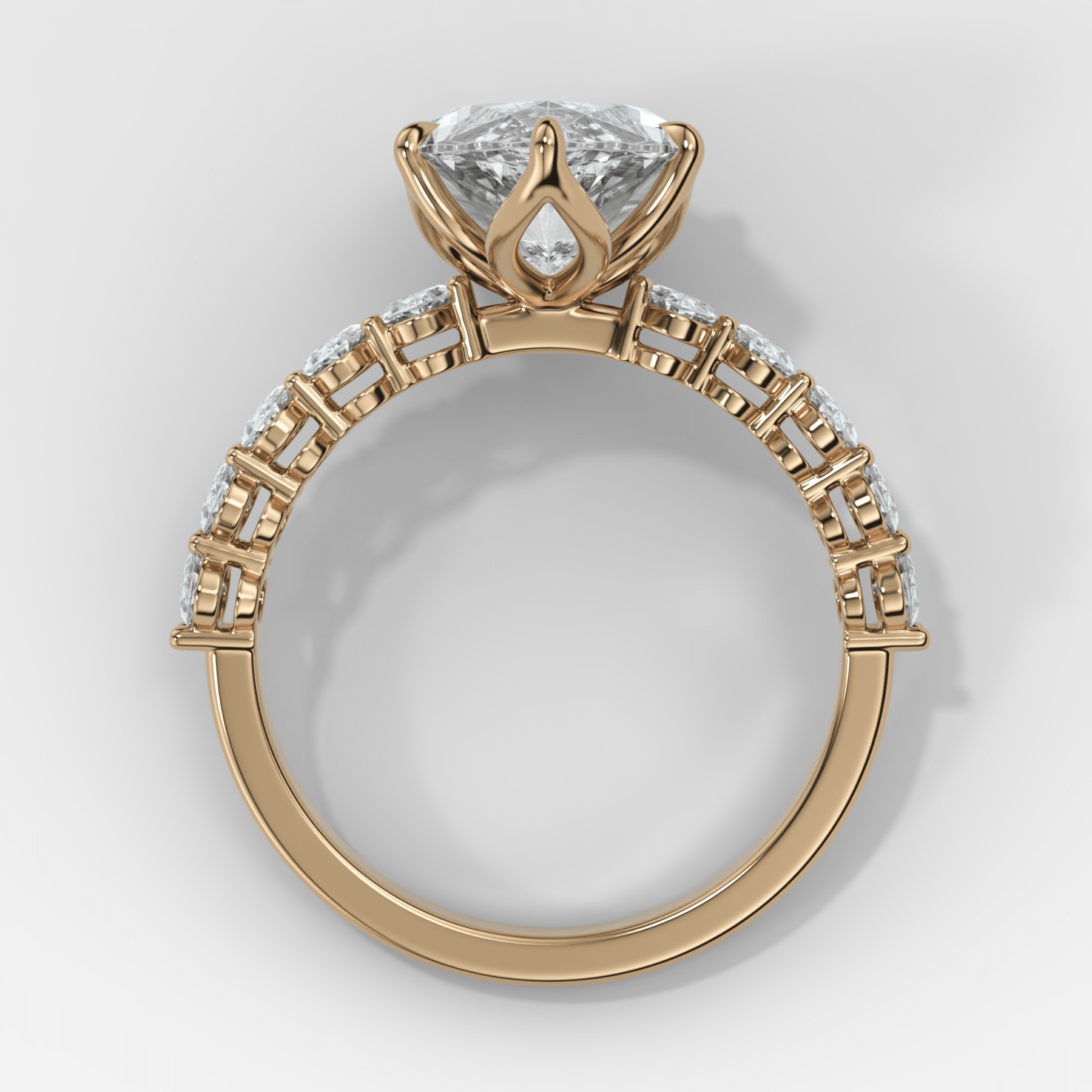 Oval Shared Prong Engagement Ring with Marquise Cut Diamond
