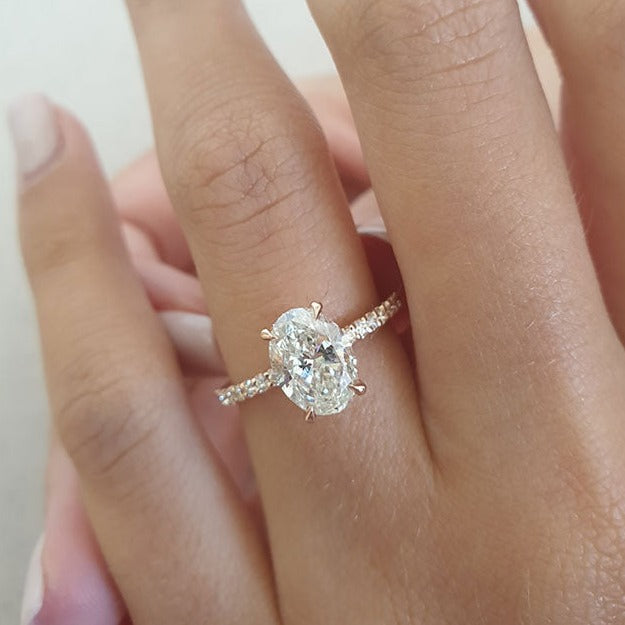 1.50 CT Oval cut  pave Setting Moissanite Engagement Ring