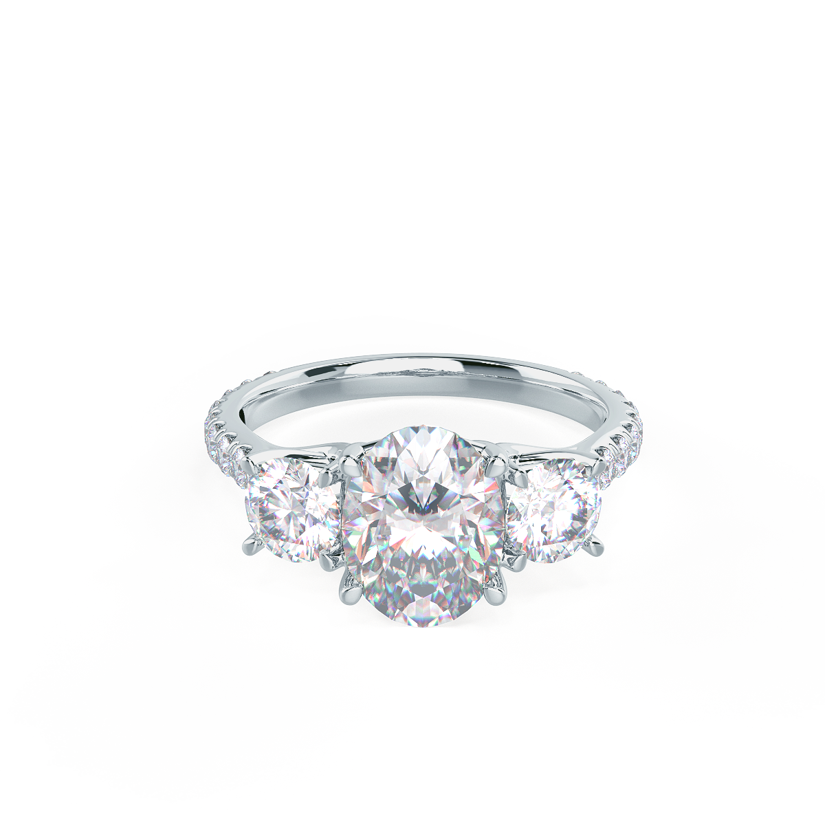 2.0 CT Oval Cut Moissanite Three Stone Engagement Ring