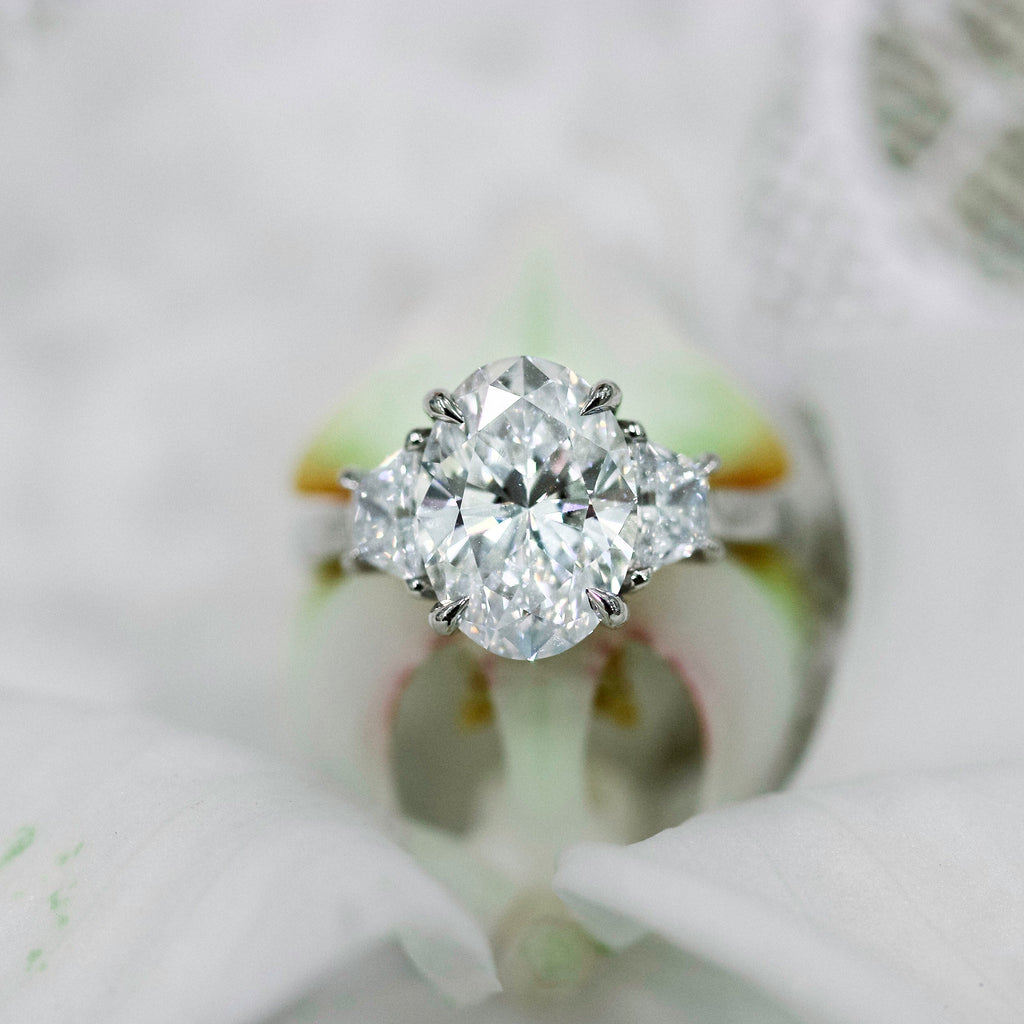 3.50 CT Oval Cut Moissanite Three Stones Engagement Ring