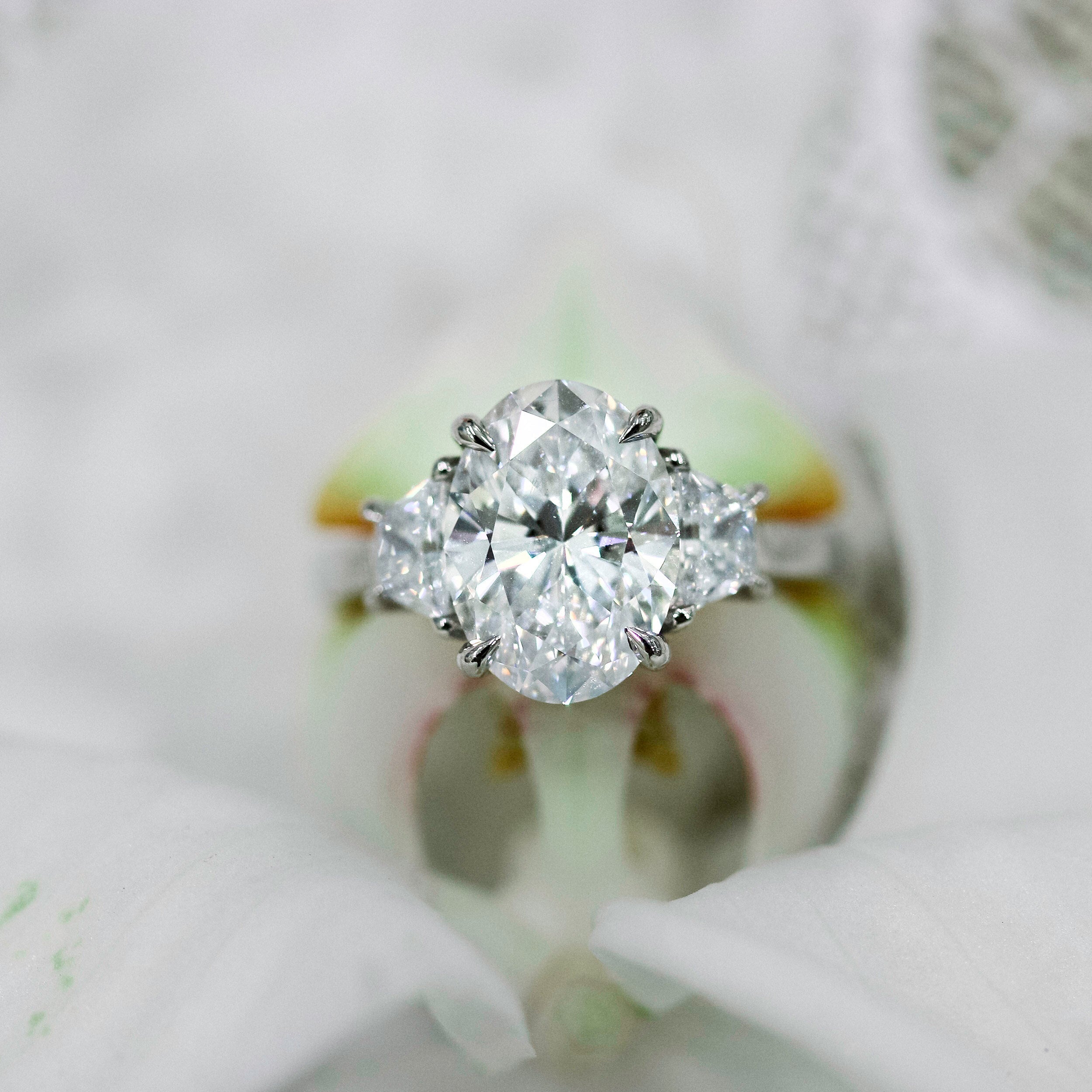 3.50 CT Oval Cut Moissanite Three Stones Engagement Ring