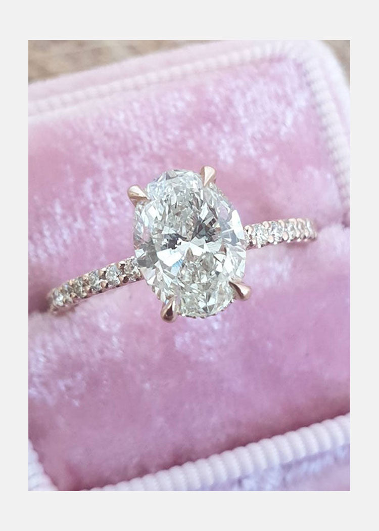 1.50 CT Oval cut  pave Setting Moissanite Engagement Ring