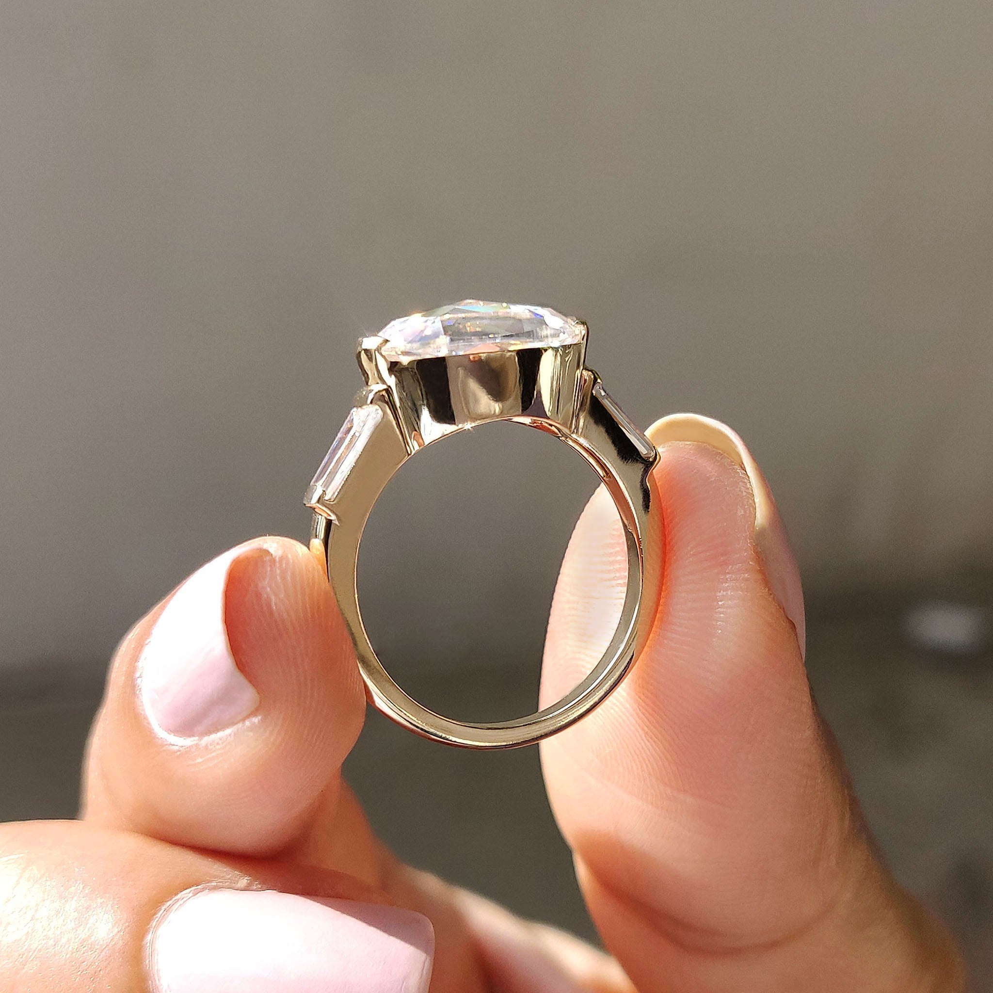 Oval Rose Cut Three Stone Engagement Ring