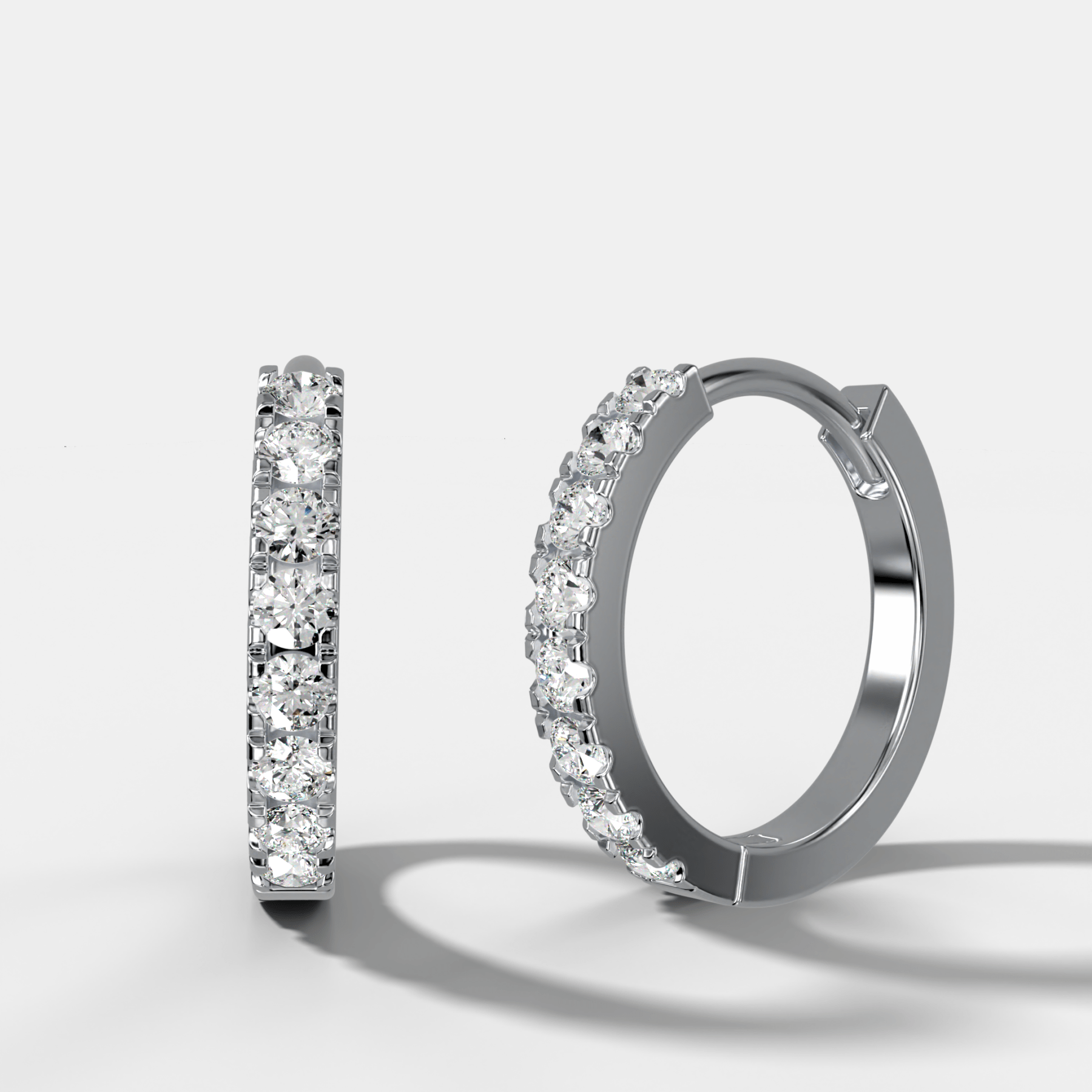 Pavé Huggie Hoop Earrings, White Gold