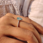 Cyan Blue Pear Shaped Moissanite Ring