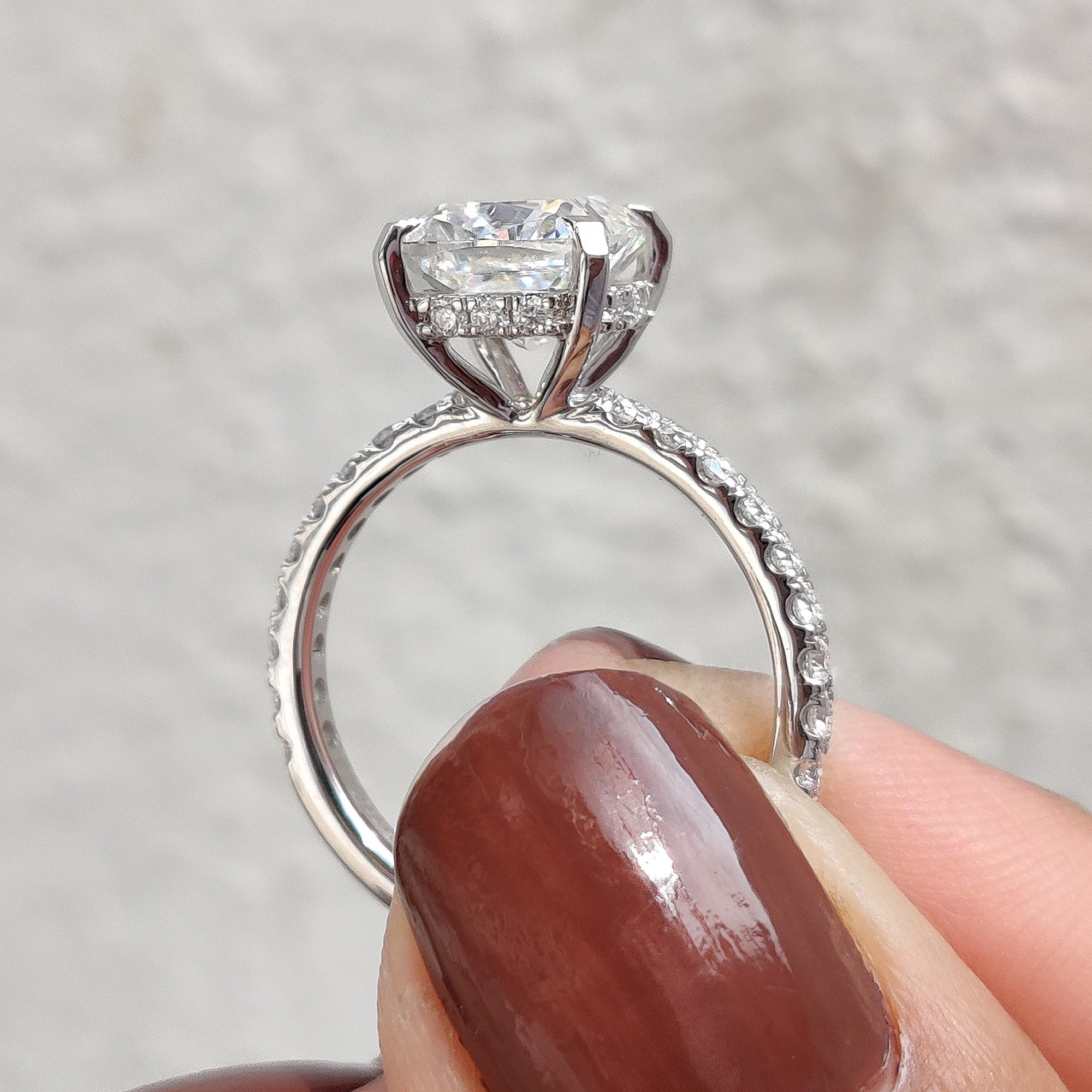 Cushion Cut Hidden Halo Engagement Ring