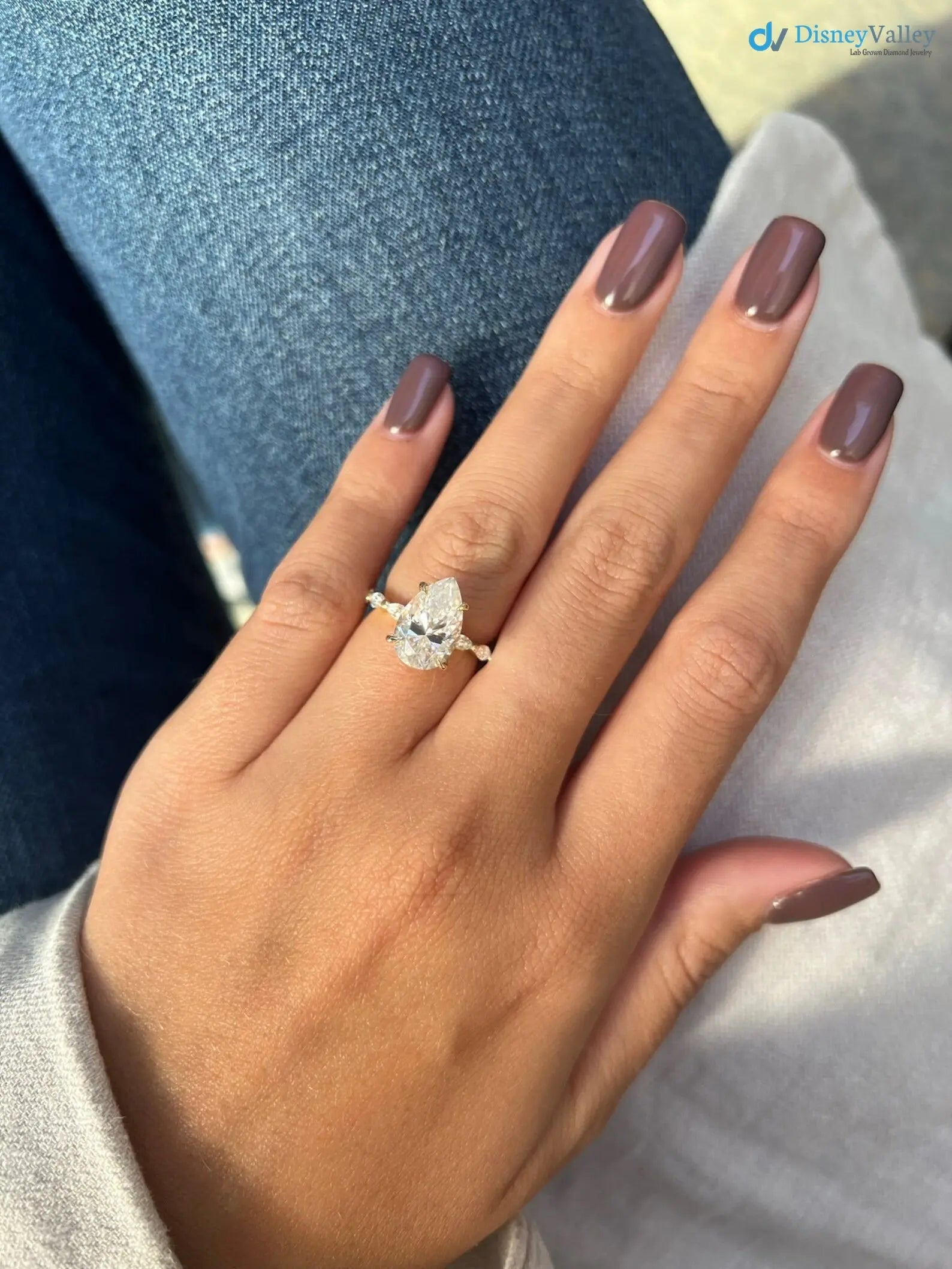 pear cut engagement ring set, 3ct Lab Grown hidden halo diamond, eternity marquise wedding band DisneyValley