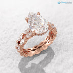 pear cut engagement ring set, 3ct Lab Grown hidden halo diamond, eternity marquise wedding band DisneyValley