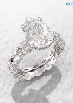 pear cut engagement ring set, 3ct Lab Grown hidden halo diamond, eternity marquise wedding band DisneyValley