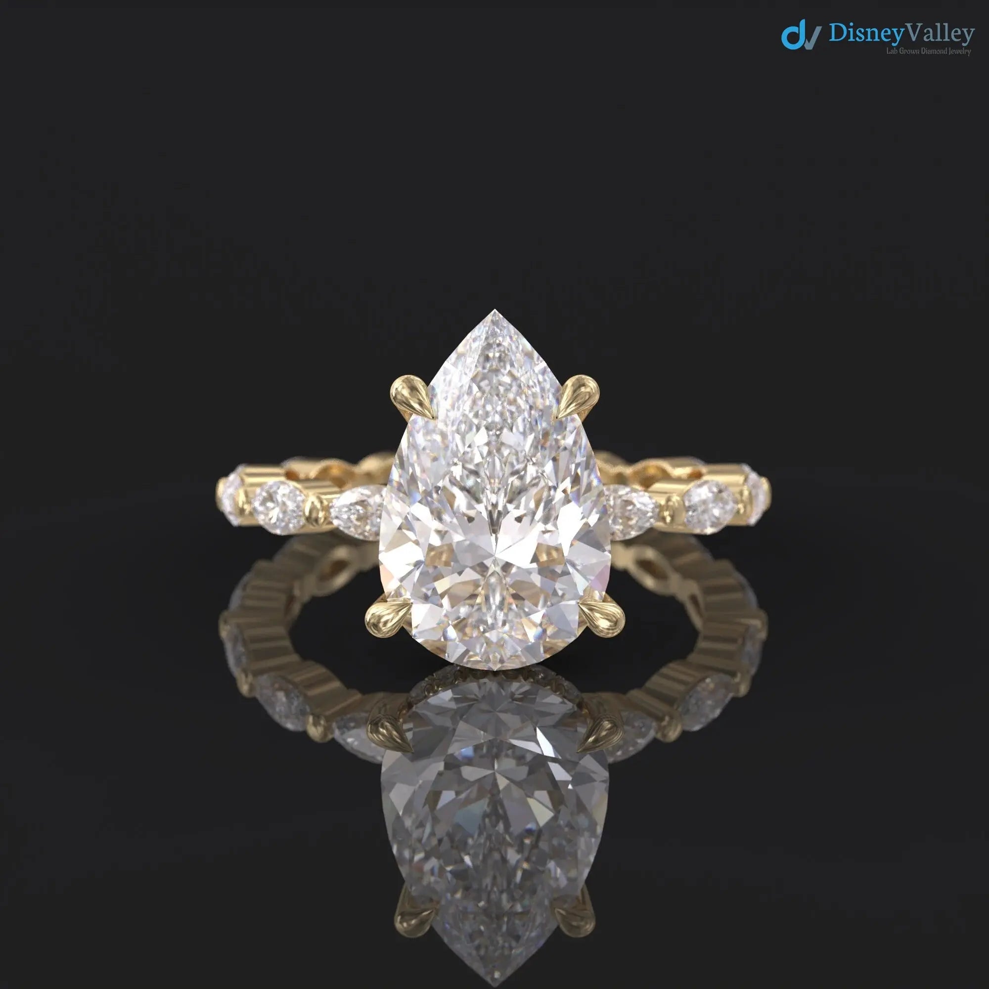 pear cut engagement ring set, 3ct Lab Grown hidden halo diamond, eternity marquise wedding band DisneyValley