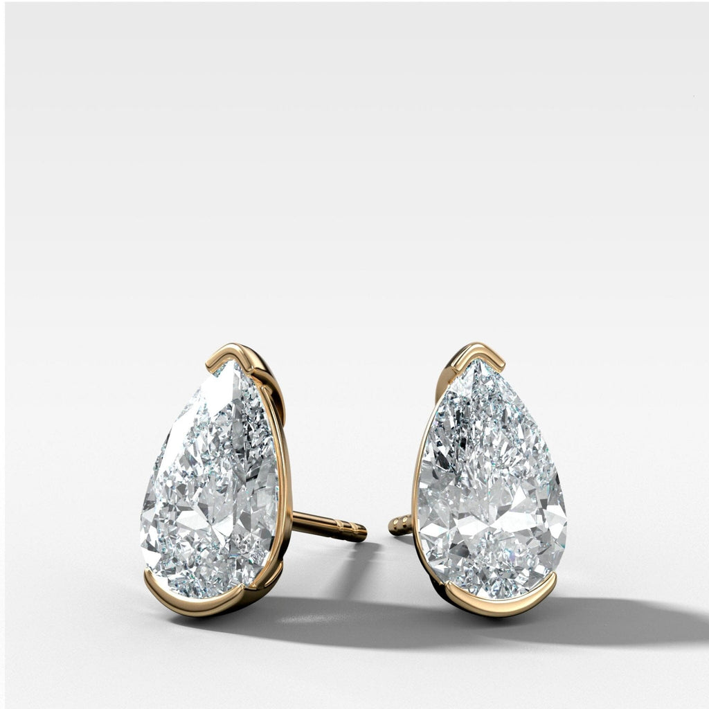Pear Cut Half Bezel Diamond Studs