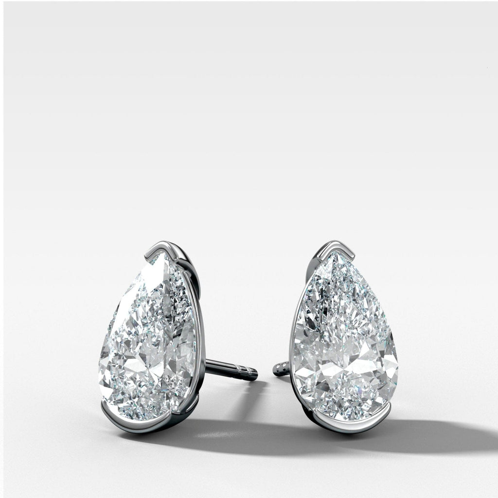Pear Cut Half Bezel Diamond Studs