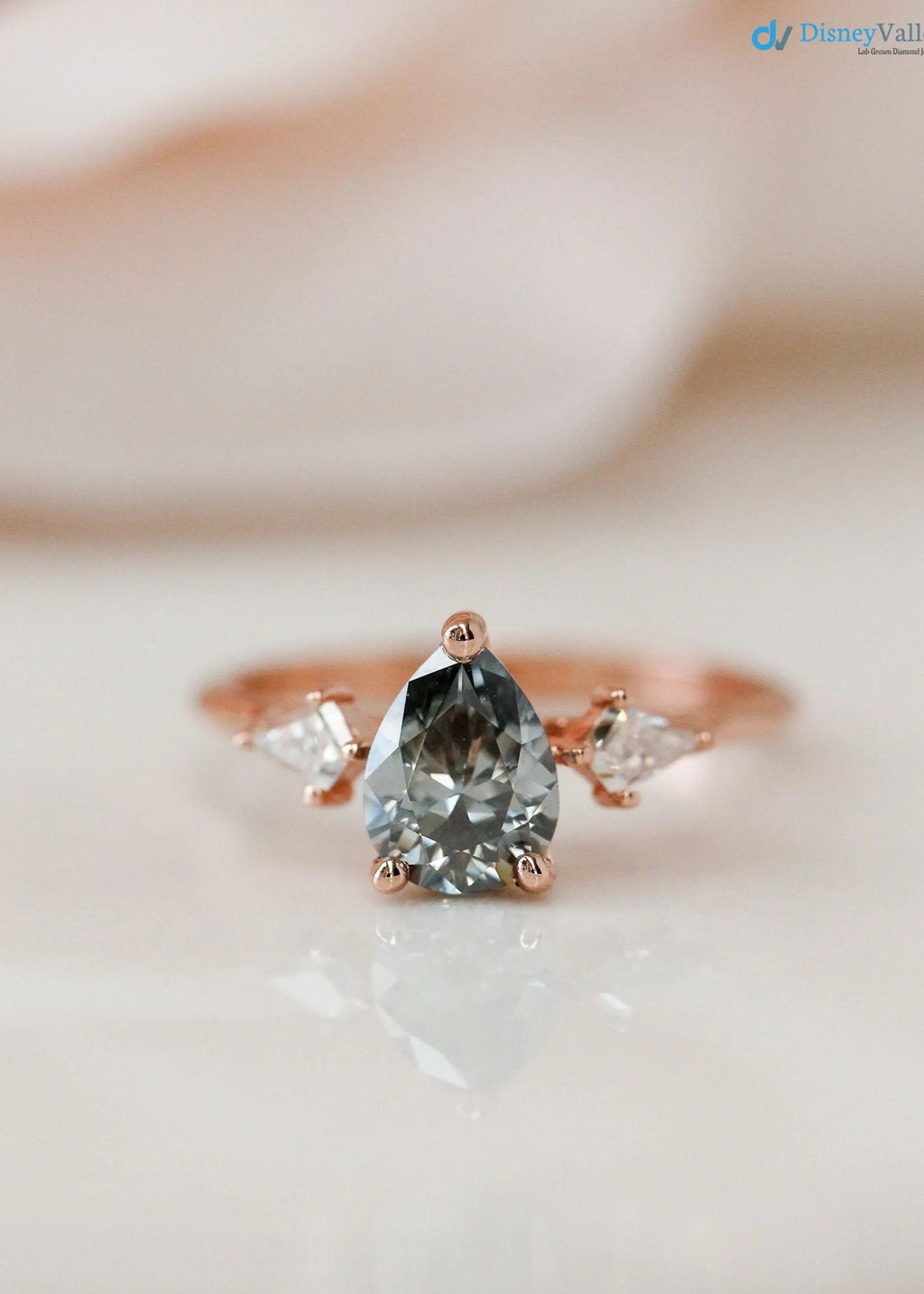 pear cut with solid Gold Grey lab grown Wedding Ring - DisneyValley
