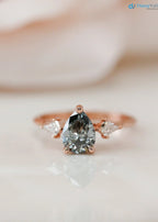 pear cut with solid Gold Grey lab grown Wedding Ring - DisneyValley
