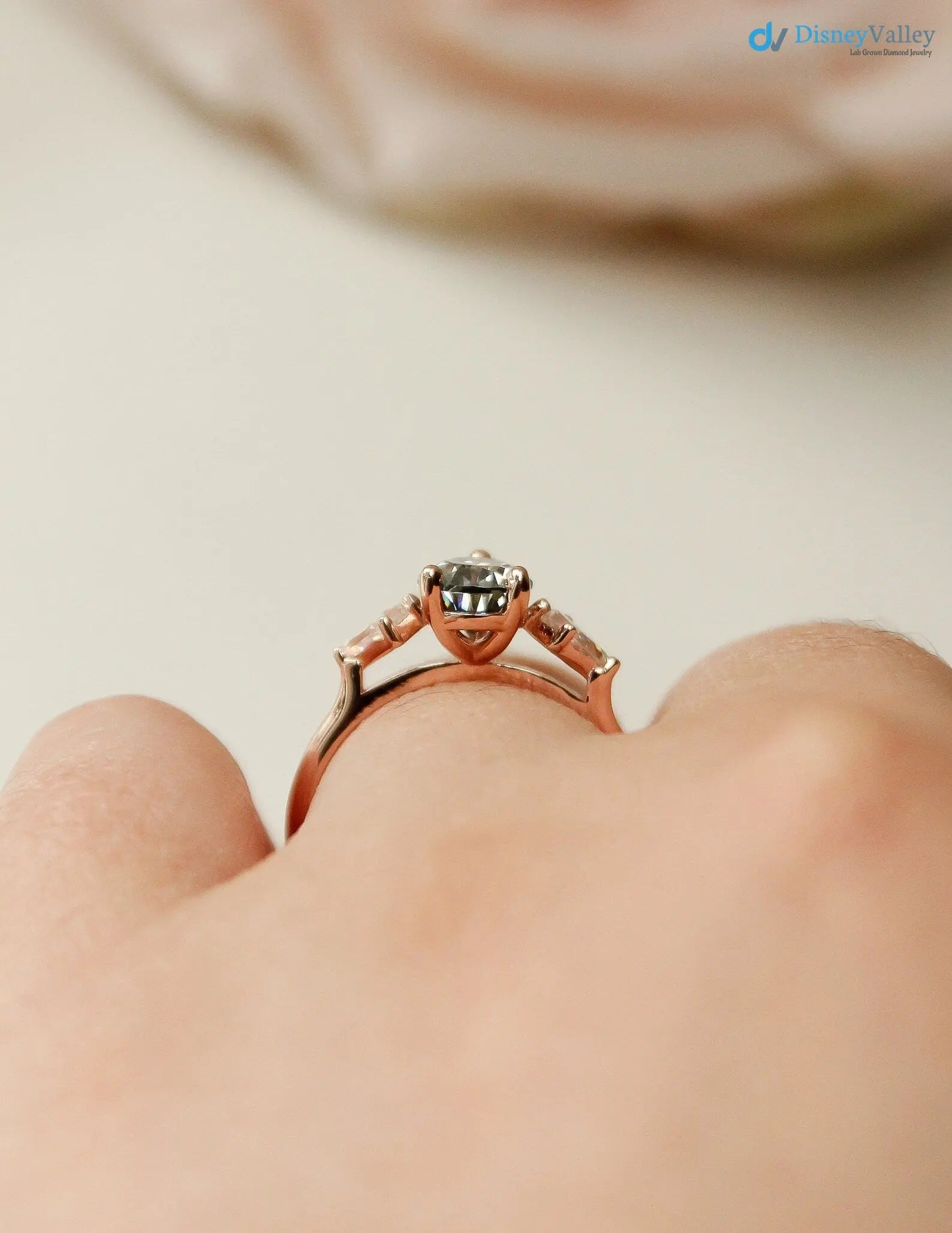 pear cut with solid Gold Grey lab grown Wedding Ring - DisneyValley