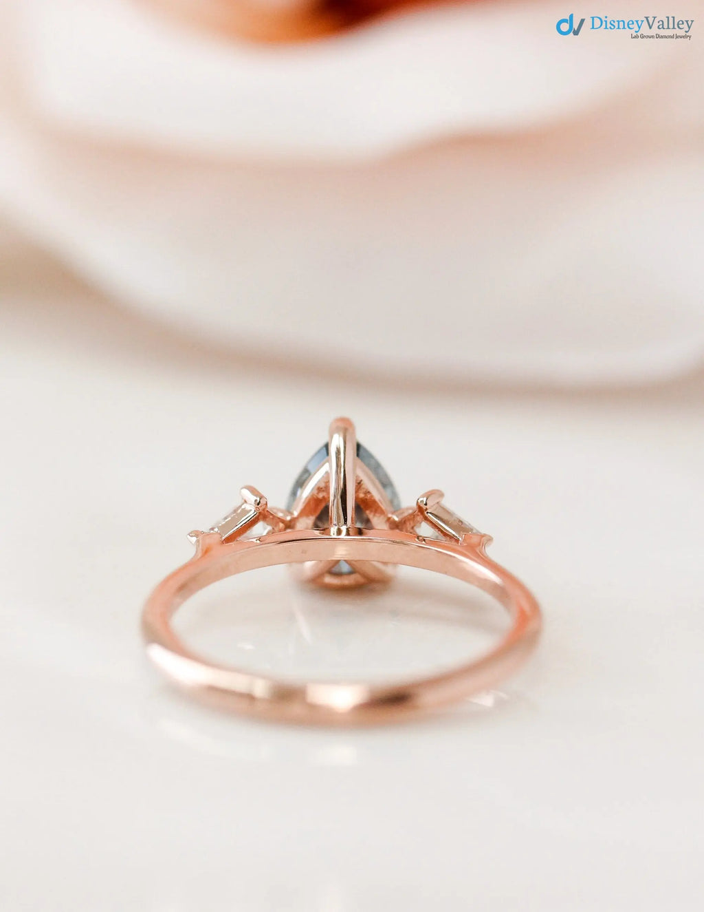 pear cut with solid Gold Grey lab grown Wedding Ring - DisneyValley