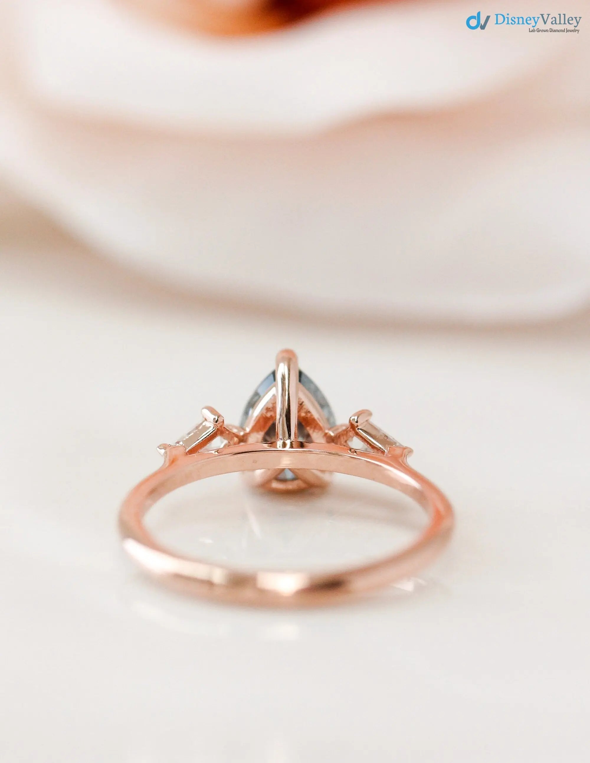 pear cut with solid Gold Grey lab grown Wedding Ring - DisneyValley